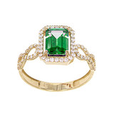 Halo Rectangular Lady Ring Green Color CZ May Yellow Gold 14k [R226-E40]