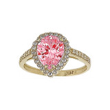 Halo Pear Shape Lady Ring Pink Color CZ Oct Yellow Gold 14k [R226-P36]