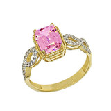 Halo Rectangular Lady Ring Pink Color CZ Oct Yellow Gold 14k [R226-P38]