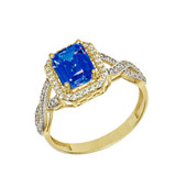 Rectangular Shape Lady Ring Dark Blue Color CZ Sep Yellow Gold 14k [R226-S39]