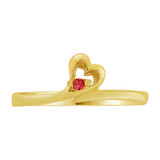 Dainty Thin Heart Ring Red Color CZ Yellow Gold 14k [R227-012]