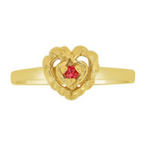 Dainty Small Heart Ring Red Color CZ Yellow Gold 14k [R227-017]