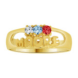 Madre Mother Ring 3 Mixed Color CZ Yellow Gold 14k [R228-007]