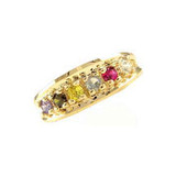 Classic Graduated Band Lady Ring 6 Mixed Color CZ Yellow Gold 14k [R228-013]