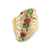 Seven Layer Lady Ring Color CZ  Yellow Gold 14k [R228-056]