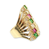 Seven Layer Lady Ring Color CZ  Yellow Gold 14k [R228-056]