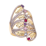 Leaf Design Lady Ring Color CZ Yellow Gold 14k [R229-026]