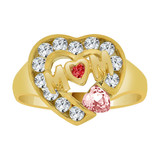 Heart Shape Mom Ring Pink Color CZ Oct Yellow Gold 14k [R229-410]