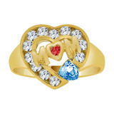 Heart Shape Mom Ring Light Blue Color CZ Dec Yellow Gold 14k [R229-412]