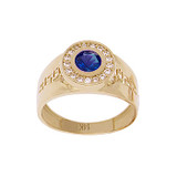 Round Blue Color CZ Ring Sep Yellow Gold 14k [R250-27S]