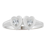 Mini Double Heart Ring Cubic Zirconia White Gold 14k [R252-071]