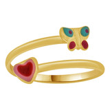 Child Ring Enamel Resin Colors Butterfly Heart Design Yellow Gold 14k [R253-010]