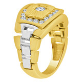 Boys Signet Fancy Flex Band Ring Cubic Zirconia Yellow Gold 14k [R253-012]