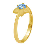 Small Star Ring Aqua Blue Color CZ Mar Yellow Gold 14k [R253-503]