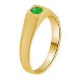 Mini Kids Signet Solitaire Ring Green CZ Yellow Gold 14k [R254-305]