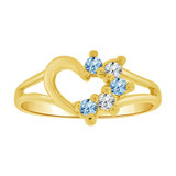 Small Heart Ring Aqua Color CZ Yellow Gold 14k [R256-103]