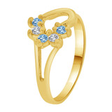 Small Heart Ring Aqua Color CZ Yellow Gold 14k [R256-103]