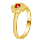 Small Flower Ring Red CZ Jul Yellow Gold 14k [R256-207]