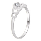 Small Solitaire Heart Style Ring Cubic Zirconia White Gold 14k [R256-354]