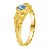 Mini Band Ring Aqua CZ Mar Yellow Gold 14k [R256-403]