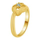 Mini Child or Pinky Ring Created Aqua CZ Four Leaf Clover Design Yellow Gold 14k [R256-603]