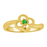 Mini Child or Pinky Ring Created Green CZ Four Leaf Clover Design Yellow Gold 14k [R256-605]