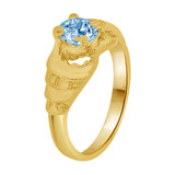 Mini Ring Aqua Blue CZ Heart Design Yellow Gold 14k [R257-303]