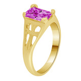 Small Ring Purple CZ Cross Design Yellow Gold 14k [R259-102]