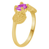 Small Ring Bird Leaves Cubic Zirconia Crystal Purple Yellow Gold 14k [R261-702]