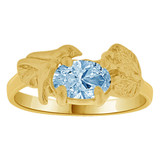 Small Ring Bird Leaves CZ Aqua Blue Yellow Gold 14k [R261-703]