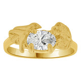 Small Ring Bird Leaves Cubic Zirconia Yellow Gold 14k [R261-704]