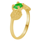 Small Ring Bird Leaves CZ Green Yellow Gold 14k [R261-705]