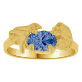 Small Ring Bird Leaves CZ Dark Blue Yellow Gold 14k [R261-709]