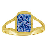 Small Ring Rectangular CZ Dark Blue Yellow Gold 14k [R263-209]