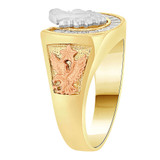 Good Luck Western Horse Shoe Gent Ring CZ Tricolor Gold 14k [R500-028]
