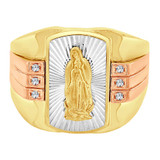 Religious Virgin Mary Gent Ring CZ Tricolor Gold 14k [R500-030]