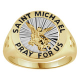 Religious Saint Michael Pray for Us Men Ring Yellow Gold 14k [R500-034]