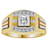 Men Signet Ring CZ Tricolor Gold 14k [R500-035]