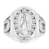 Religious Virgin Mary Gent Ring CZ White Gold 14k [R500-062]