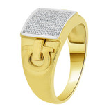 Signet Horse Shoe Cluster Ring Men Guy Gent CZ Yellow Gold 14k [R501-024]