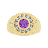 Men Ring Purple Color CZ Feb Yellow Gold 14k [R503-532]