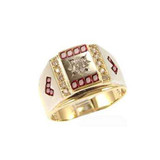Signet Men Red Color CZ Ring Yellow Gold 14k [R504-407]