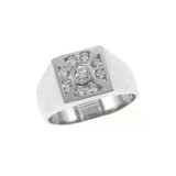 Modern Signet Men Ring CZ White Gold 14k [R508-057]