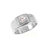 Modern Signet Men Ring CZ White Gold 14k [R508-061]