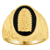 Religious Guadalupe Men Ring Black Resin Yellow Gold 14k [R509-033]