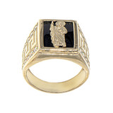 San Judas Jude Men Ring Black Resin CZ Yellow Gold 14k [R509-045]