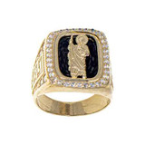 San Judas Jude Men Ring Black Resin CZ Yellow Gold 14k [R509-046]