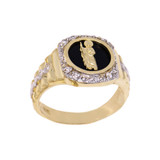 San Judas Jude Men Ring Black Resin CZ Yellow Gold 14k [R509-100]