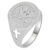 Religious Saint Michael Men Ring  White Gold 14k [R510-075]