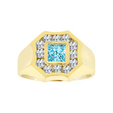 Men Ring Aqua Color CZ Mar Yellow Gold 14k [R520-133]